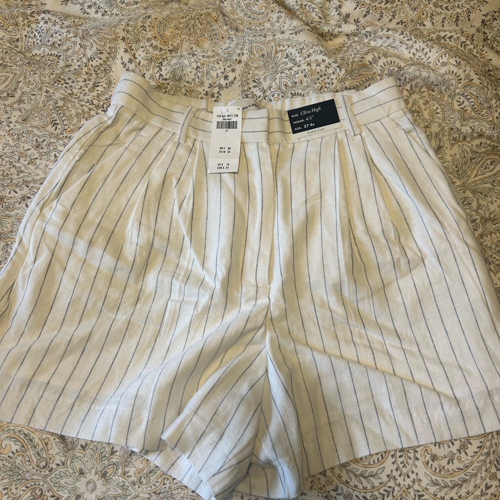 Abercrombie & Fitch Cream and Blue High Waist Shorts
